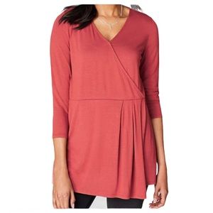 J. JILL Size Large Wearever Pleated Crossover Top Blouse 3/4